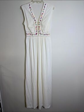 GILEAD Vintage Embroidered Bodice Nylon Maxi Length Nightgown, White | Sz 32